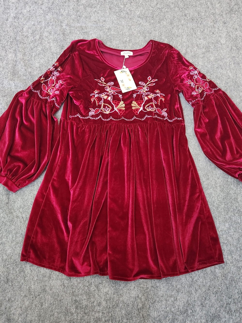 NWT Velzera Velvet Balloon Sleeve Mini Dress Women S Red Oktoberfest Renaissance